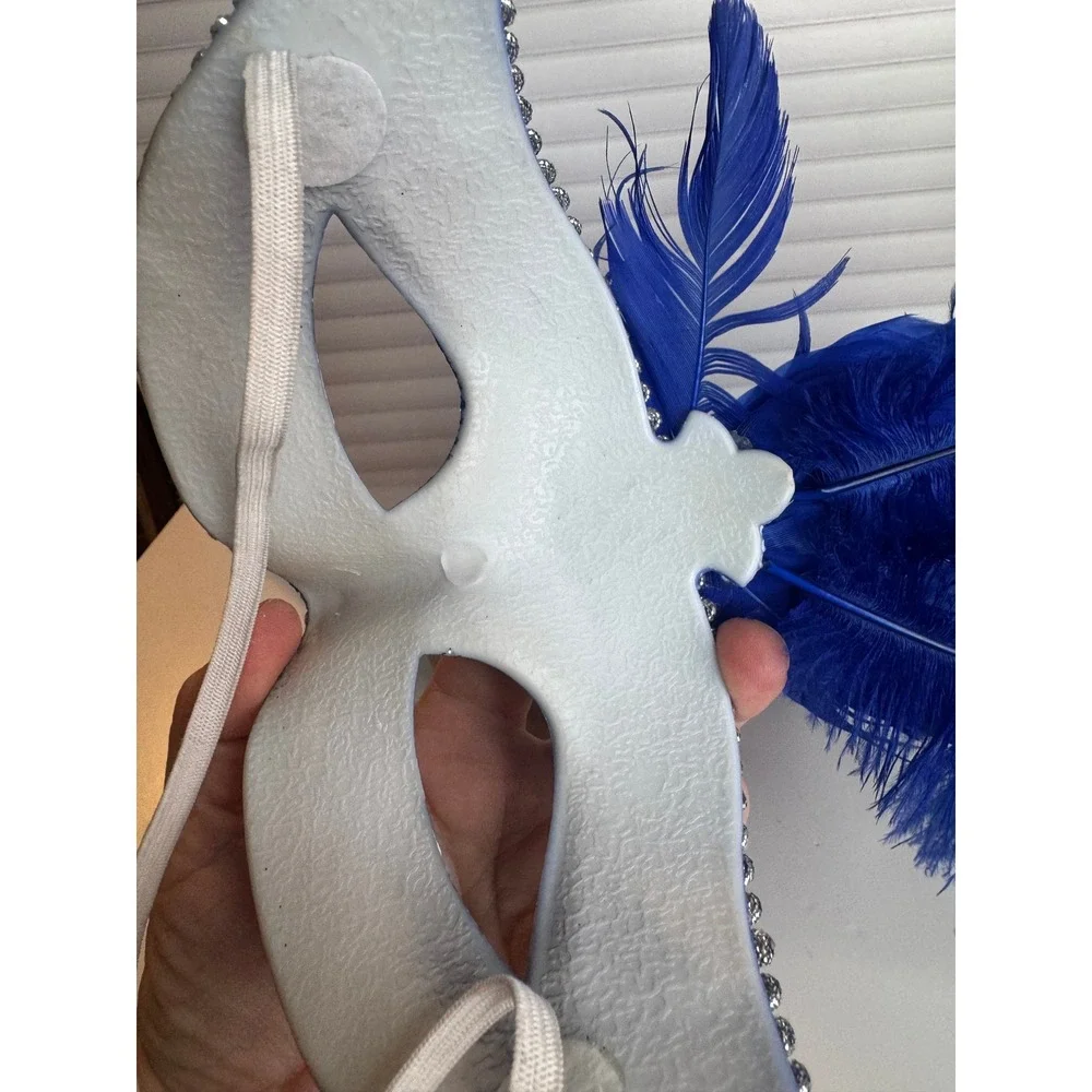 Blue‎ Silver Mardi Gras Masquerade Mask Feather Venetian Style Costume Mask